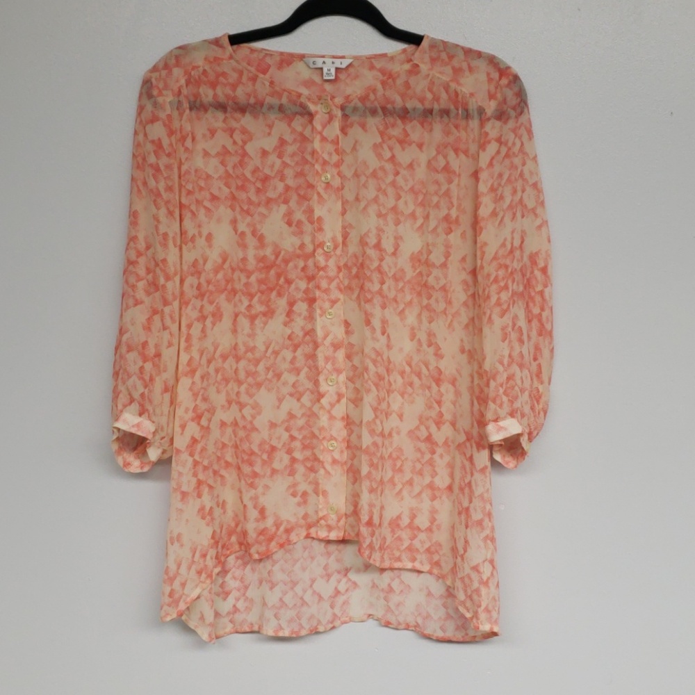 Cabi Sheer Pink High Low Button Down Blouse